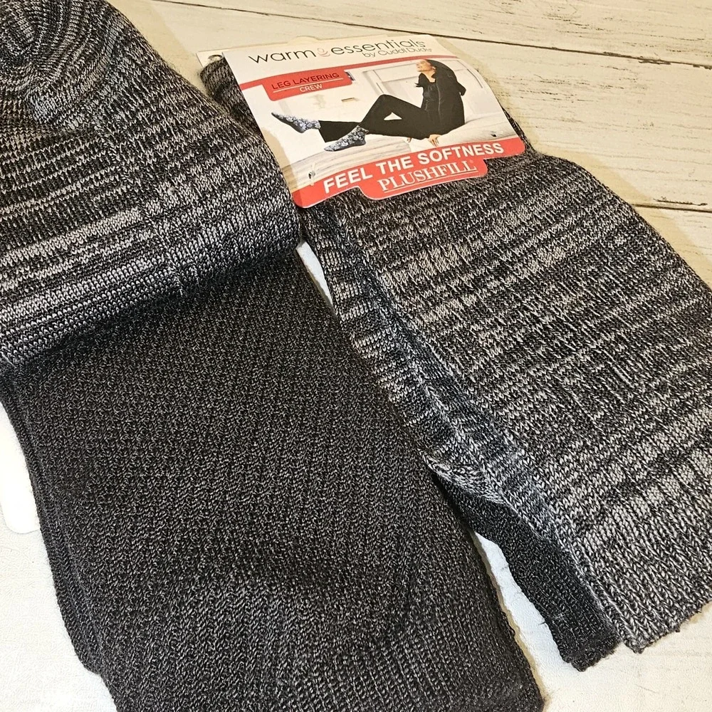 Cuddl Duds Socks Women 4-10 Black Gray Crew Warm Essentials Plushfill Super Soft